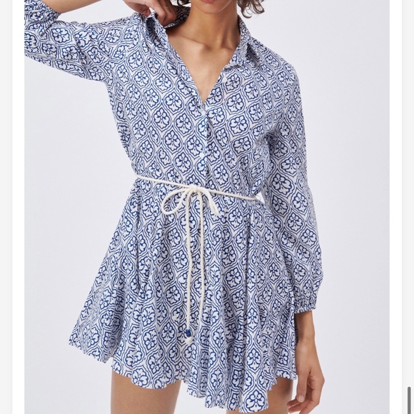 Zara Dresses Zara White Blue Floral Rope Belt Mini Dress Poshmark